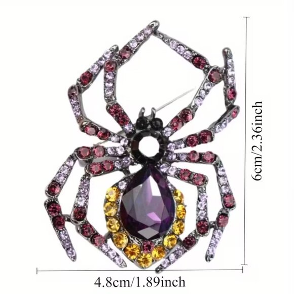 Spider Brooch Pin Crystal Studded Rhinestone Tarantula Glam Sparkle Chic Elegant - Picture 5 of 8